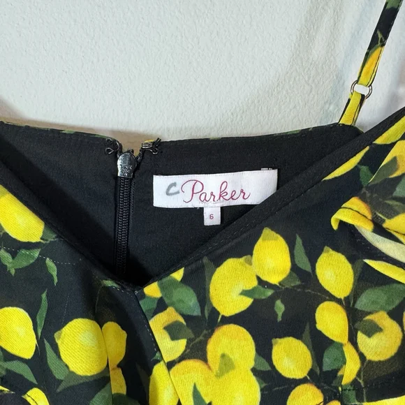 PARKER Erica Lemon Ruffle Mini Dress Black Yellow Size 6 - Picture 6 of 10